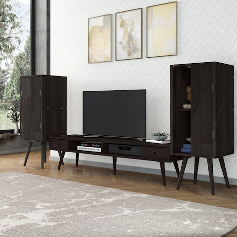 Carson Carrington Shorewood 3-piece Mid Century Modern Wood TV Stand and Tall Chests with Doors