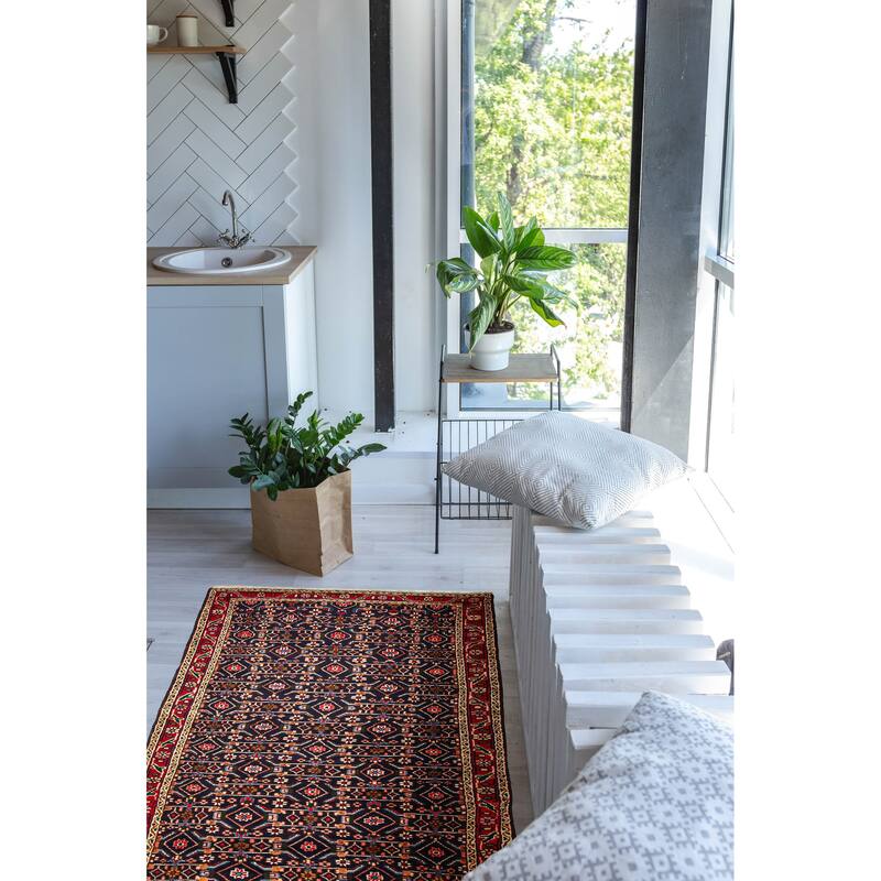 ECARPETGALLERY Hand-knotted Andelz Navy Wool Rug - 3'5 x 9'7