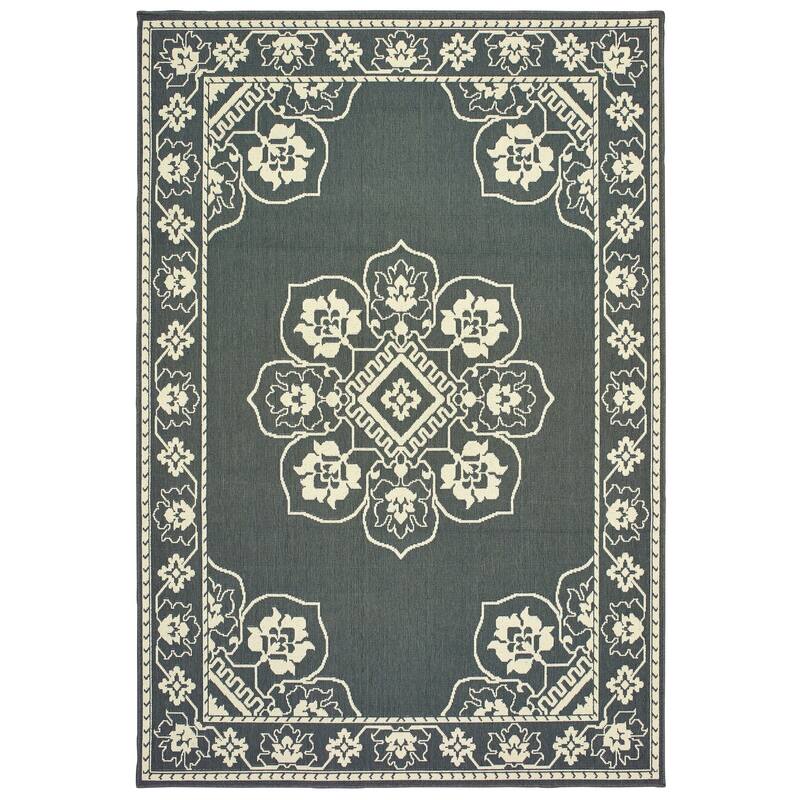 Style Haven Marianna Bordered Medallion Loop Pile Indoor Outdoor Area Rug