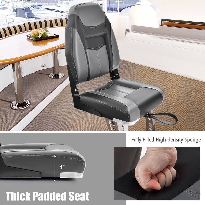Costway High Back Folding Boat Seats with Black Grey Sponge Cushion & - See Details