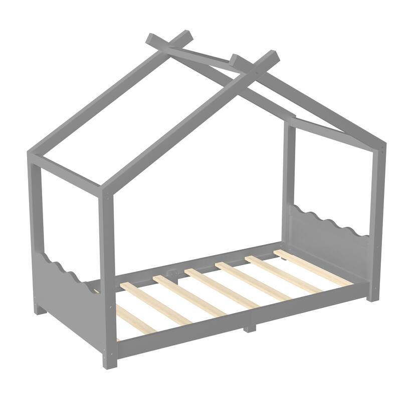 Wood House Bed Floor Bed with Support Slats Montessori Bed