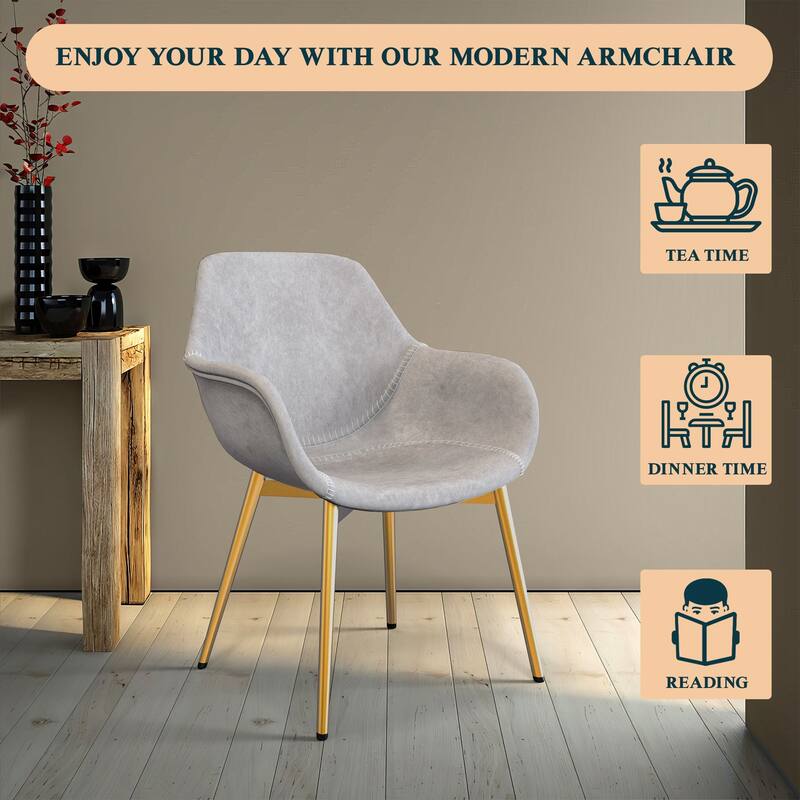 Markley Modern Leather Dining Armchair Set of 2 With Gold Metal Legs Accent Side Chair