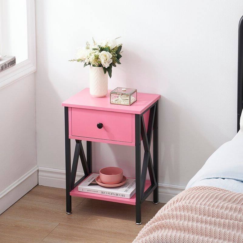 Set of 2 Nightstand Set with 1 Drawer and Open Storage
