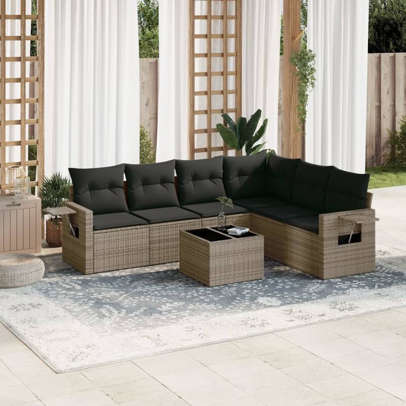 vidaXL Patio Sofa Set with Cushions Outdoor Conversation Furniture Poly Rattan