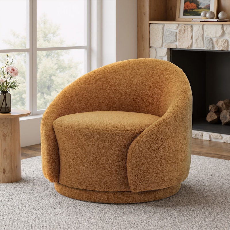 35" Wide Velvet/ Boucle Swivel Barrel Accent Chair - Rusted Orange-Boucle