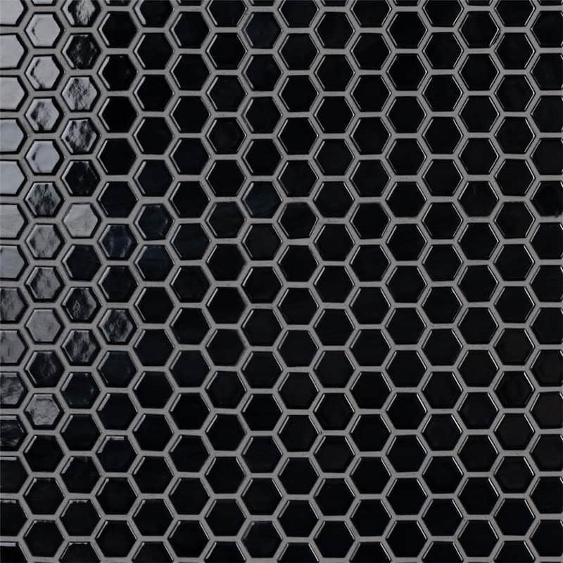 Merola Tile Metro 1" Hex Glossy Black 10-1/4"x11-7/8" Porcelain Mosaic Tile