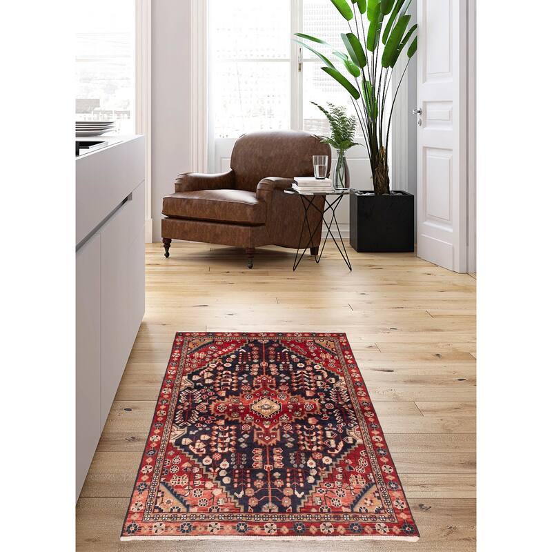 ECARPETGALLERY Hand-knotted Andelz Dark Navy, Red Wool Rug - 3'11 x 6'2