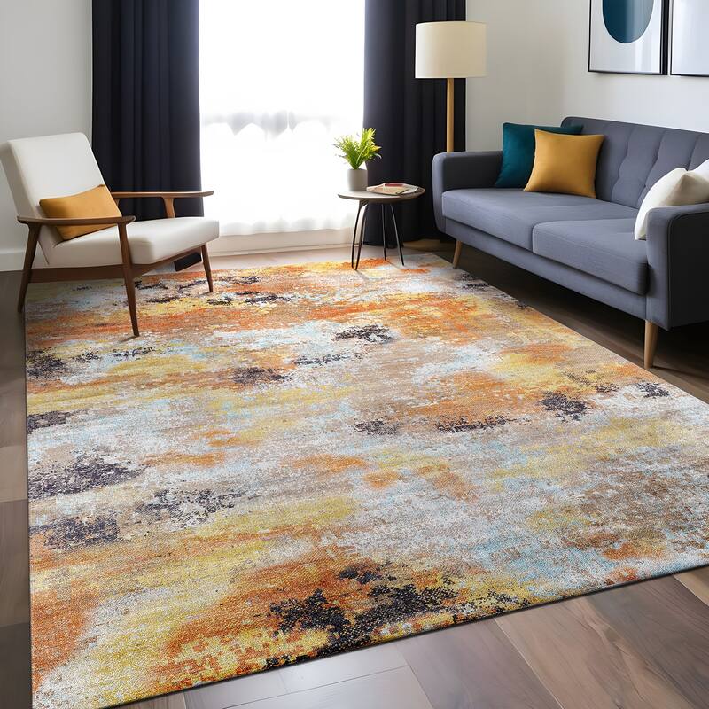 Beverly Rug Queen Abstract Non-Slip Rubber Back Washable Indoor Area Rug