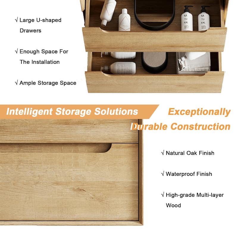 Prismis 24" 30" Wall-Mount Premium Bathroom Vanity with Integrated Sink