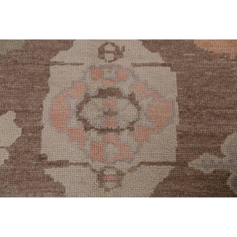 Hand Knotted Oriental 100% Wool Carpet Transitional Geometric Brown Oushak Area Rug - 12' 2'' X 8' 11''