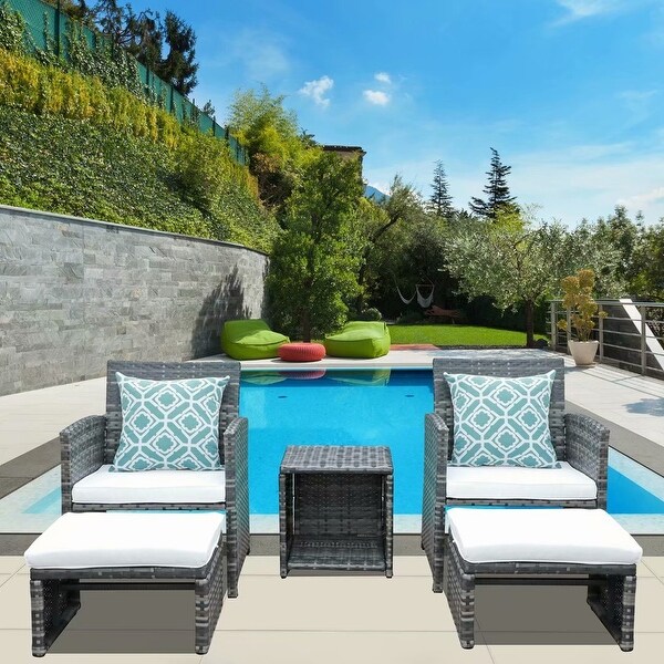 5-piece Outdoor Wicker Seating Set with Chair, Ottoman and ...