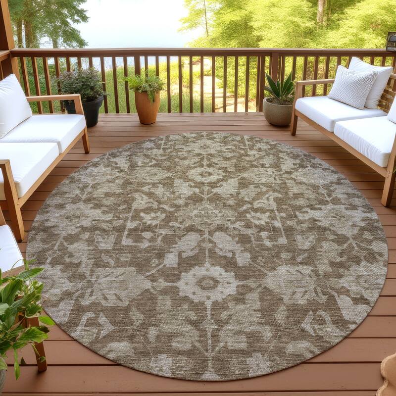 Machine Washable Indoor/ Outdoor Casual Traditional Chantille Rug - Brown - 8' x 8'