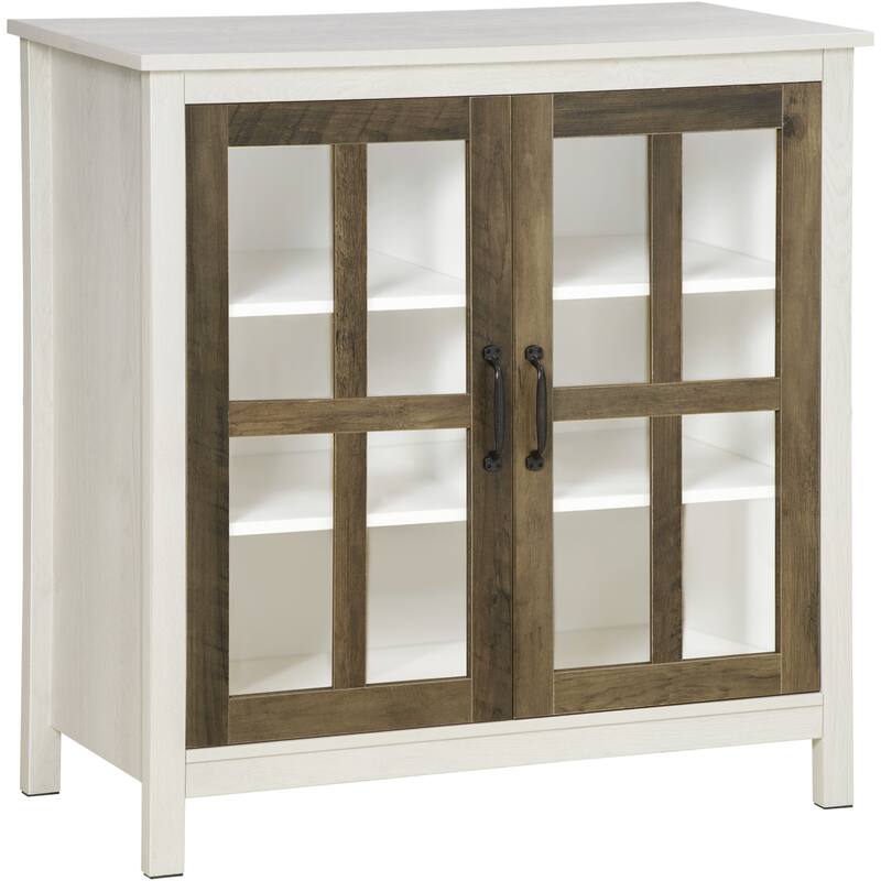 HOMCOM Kitchen Sideboard, Glass Door Buffet Cabinet, Accent Cupboard with Adjustable Storage Shelf for Living Room