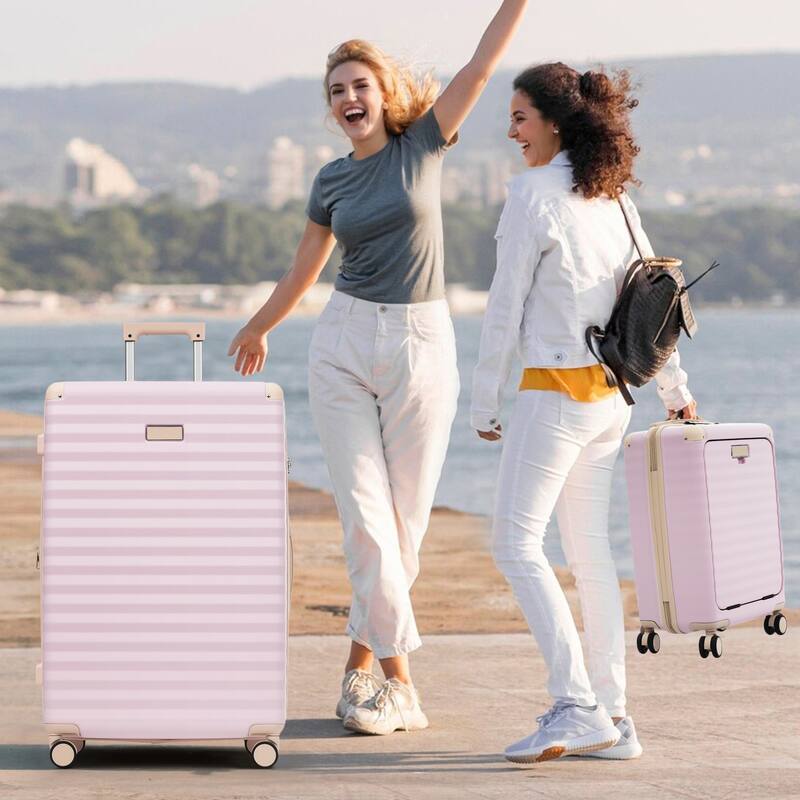 Luggage Sets 5 Piece with Front Opening, Hardside Expandable Carry on Suitcase with Spinner Wheels TSA Lock USB Port Cup Holder