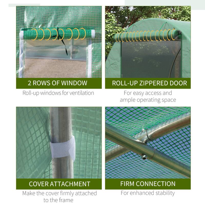 UV-Resistant Walk-in Tunnel Hoop Greenhouse, Plant Shed with Roll-Up Zipper Door & Mesh Windows Gardening Plant Hot House