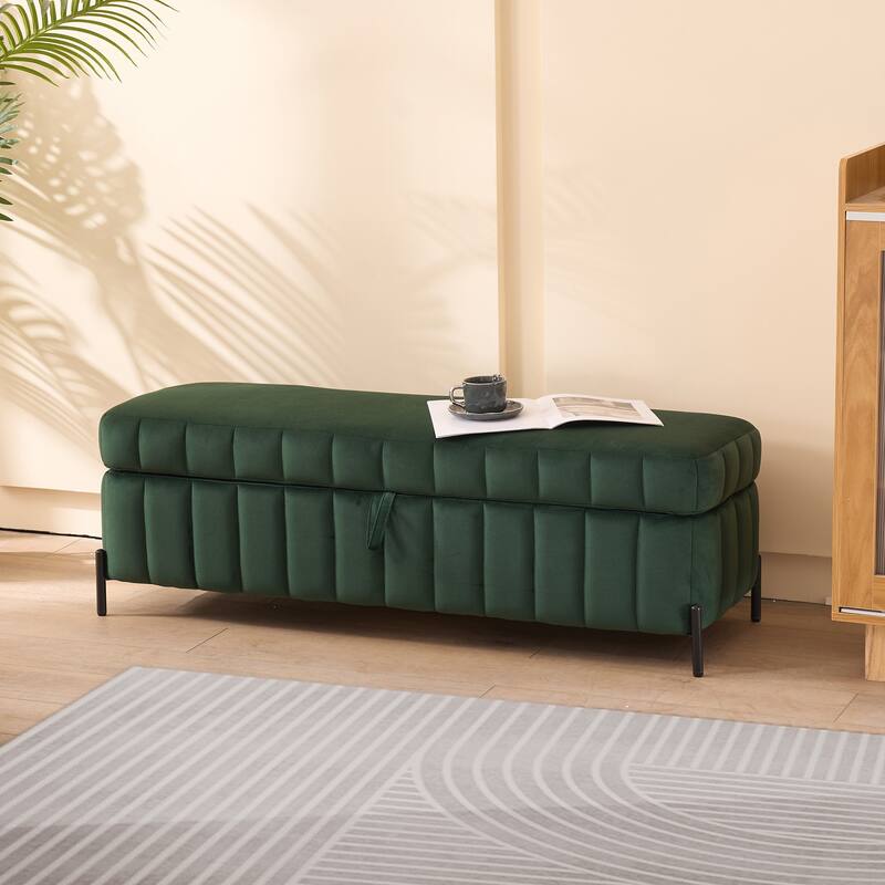 49.21" Upholstered Velvet Storage Bench with Metal Legs for Bedroom