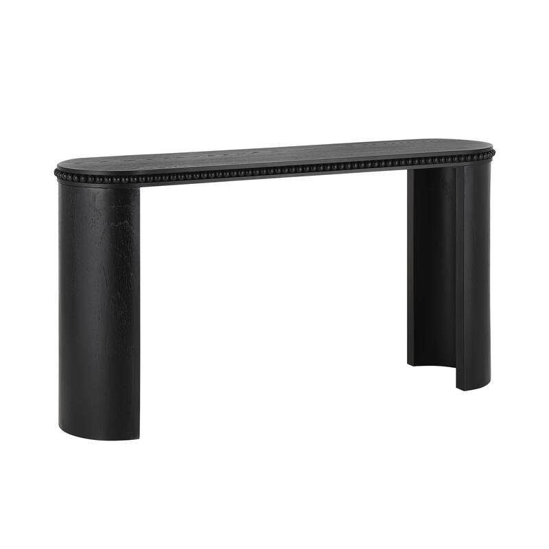 Vintage Console Table With Beaded Trim And Reversible Curved Legs,Natural Wood Veneer Finish-Entryway Accent Table