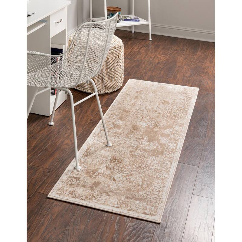 Contemporary Trabzon Collection Area Rug - Beige-Ivory - 2'7"x12'