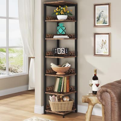 6-Tier Corner Shelf, 76.7-Inch Tall Narrow Bookshelf Storage Rack
