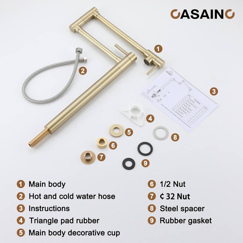 Pot Filler Kitchen Faucet with Double Joint Swing Arms
