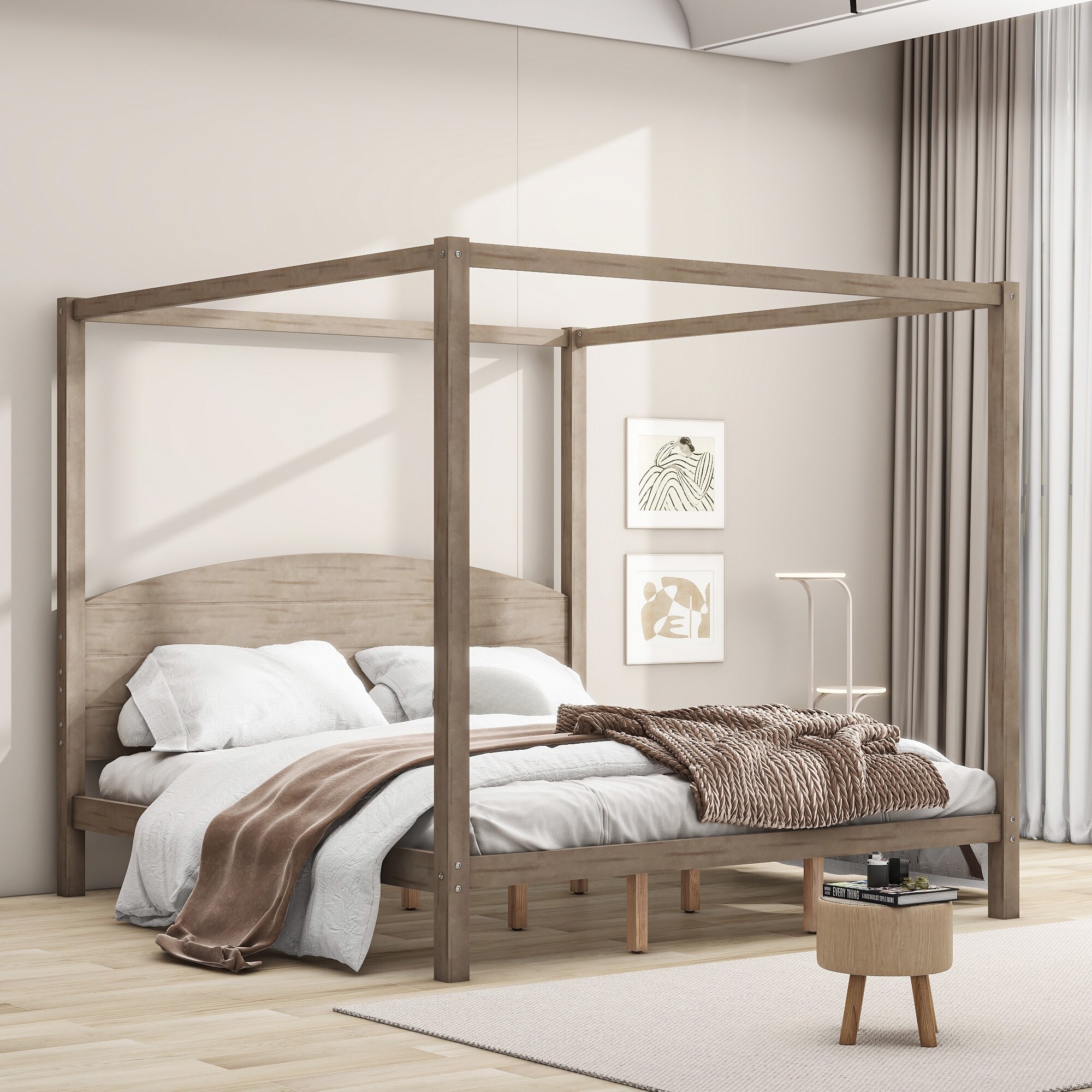 King size wooden canopy bed frame new arrivals