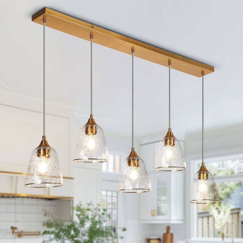 Modern 5-Light Gold Chandelier Linear Island Light for Dining Room - W 45.2" x H 7.8" x D 6"
