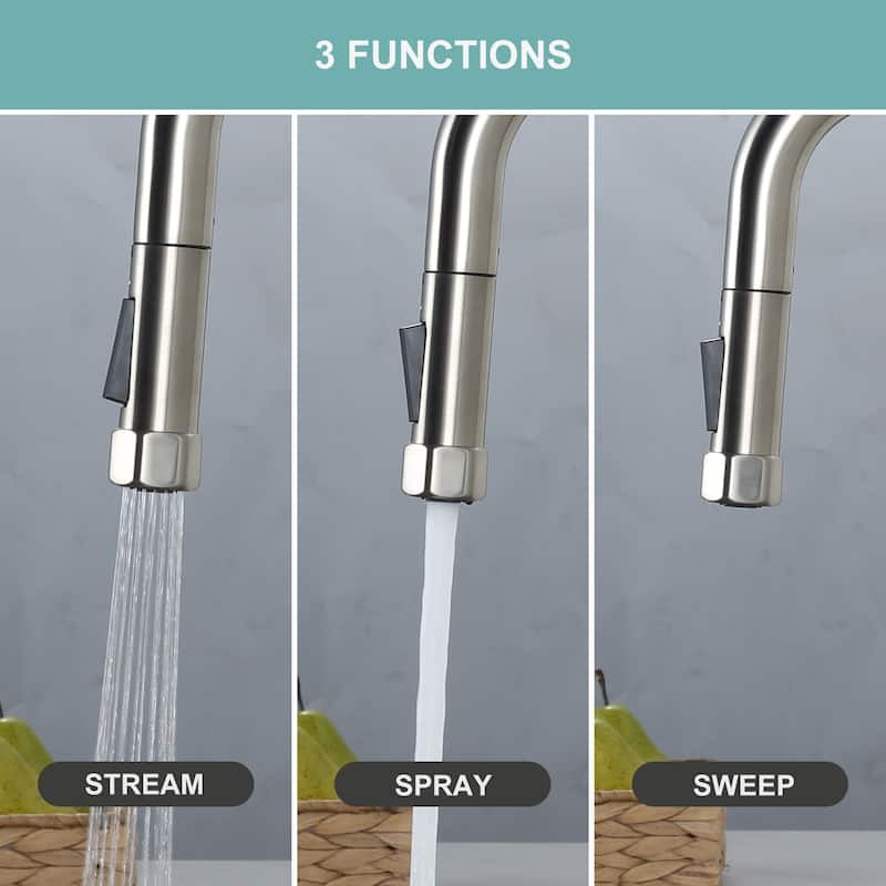 WOWOW Double Handle Pull Down Kitchen Faucet
