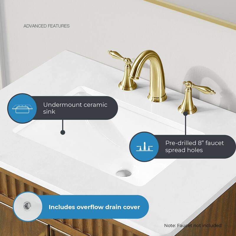 Juliette Warm Walnut Bathroom Vanity with White Quartz Top