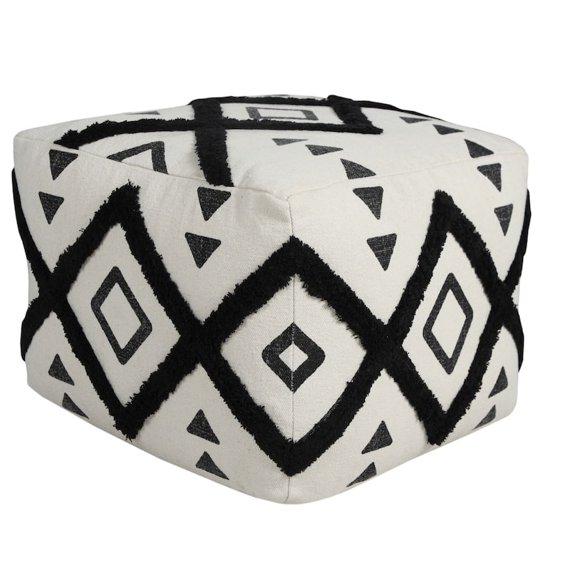 HomeRoots 18" White 100% Cotton Ottoman