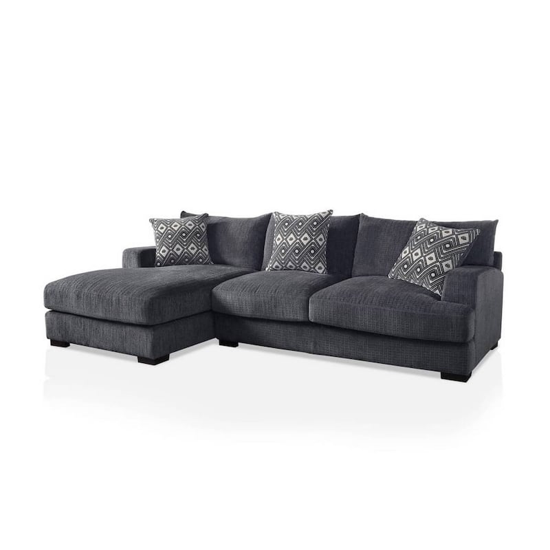 L Shaped Sectional with T Cushioned Seat, Gray