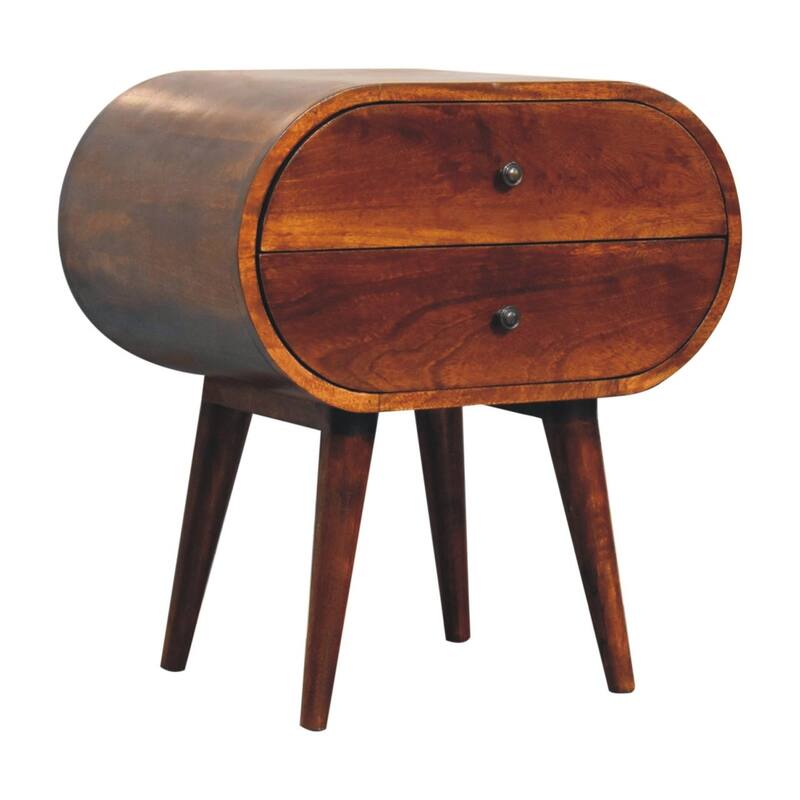 HomeRoots 24" Chestnut Solid Wood Oval Two Drawer Nightstand