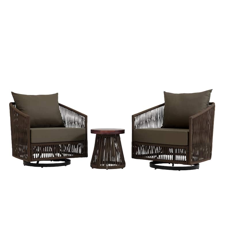 3-piece Cushioned Swivel Patio Wicker Furniture Set Outdoor Rattan Bistro Set.