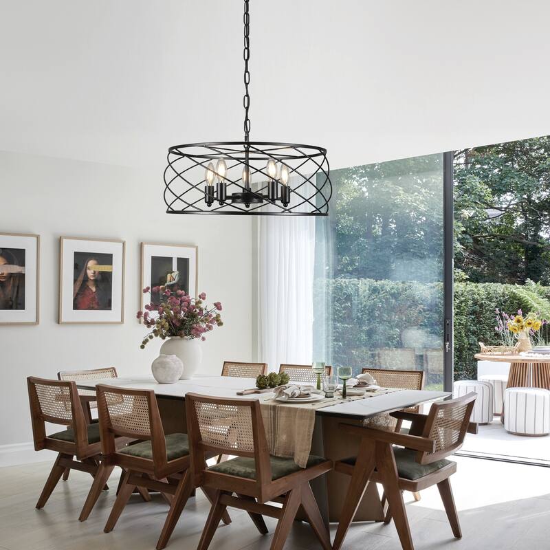 CurveCurio Elegant 20" Black Industrial Cage Chandelier with Adjustable 70" Chain for Modern Dining Spaces - 20" * 20" * 10"