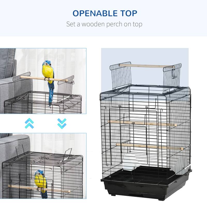 Bird Cage for Small Birds with Carry Handle and Perch on Roof - 15.75" L x 15.75" W x 23.25" H