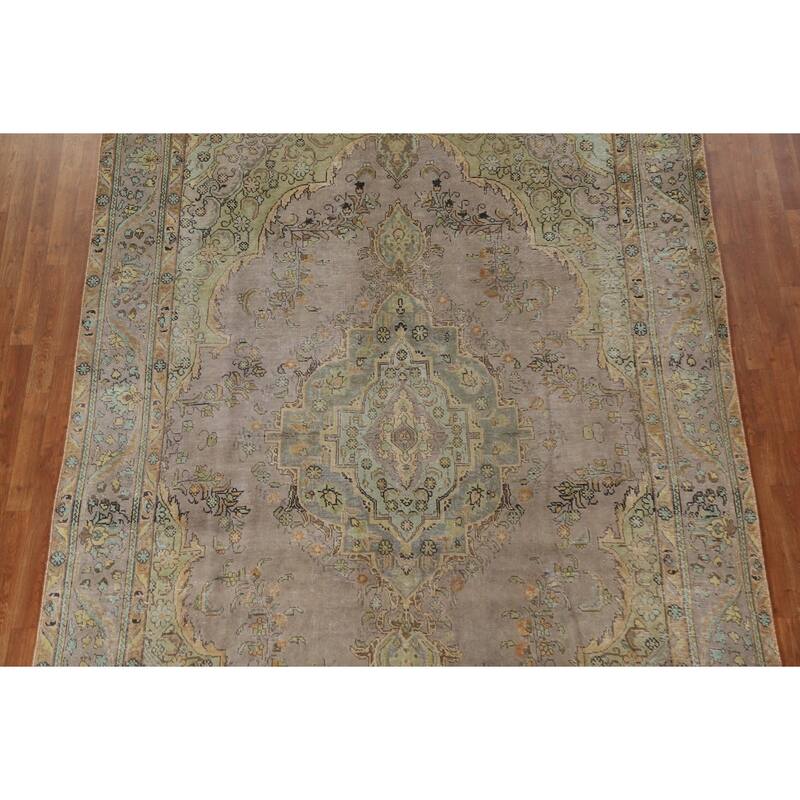 Hand Knotted Oriental 100% Wool Carpet Traditional Medallion Brown Tabriz Area Rug - 11' 0'' X 7' 8''