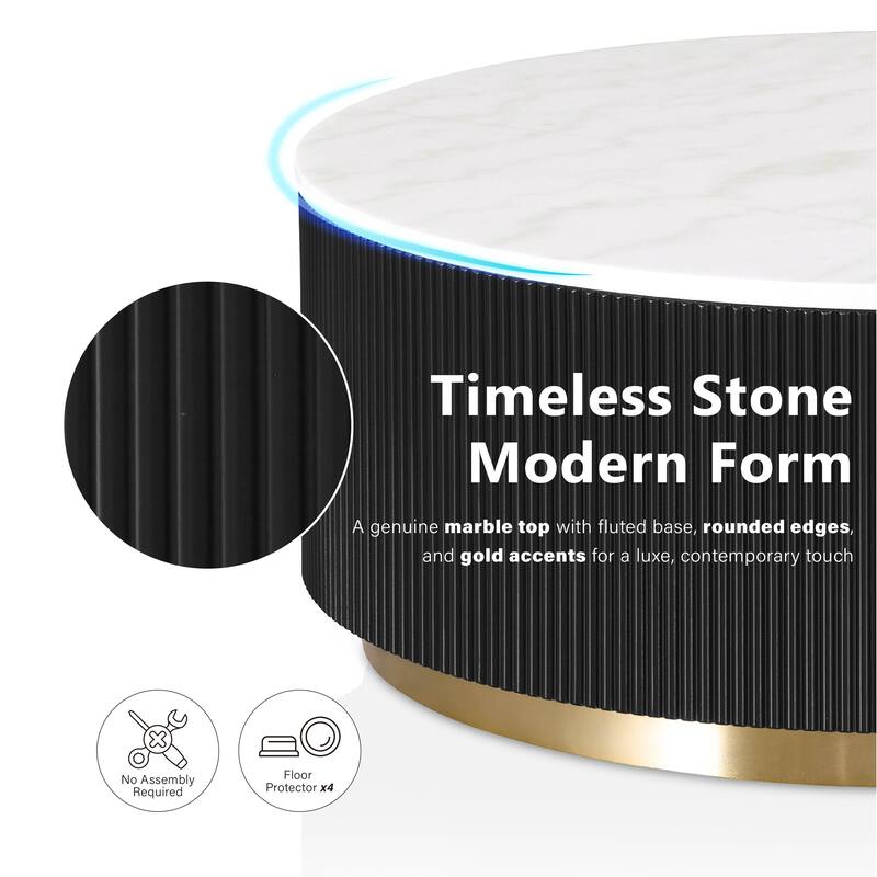 Furniture of America Torin Modern White and Black Genuine Marble Top Round Coffee Table