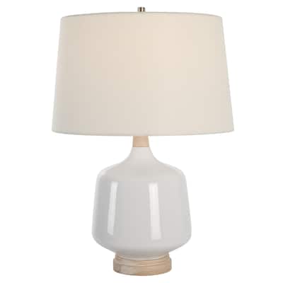 Uttermost Opal Gloss White Table Lamp - 25"H, Shade 11"H x 17"Dia.