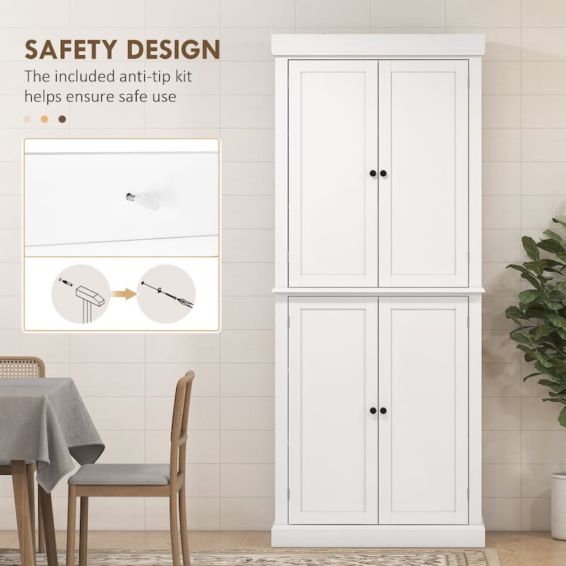72.5" Kitchen Pantry Storage Cabinet, Freestanding Kitchen Cupboard with 4 Doors and Adjustable Shelves for Dining Room, MDF