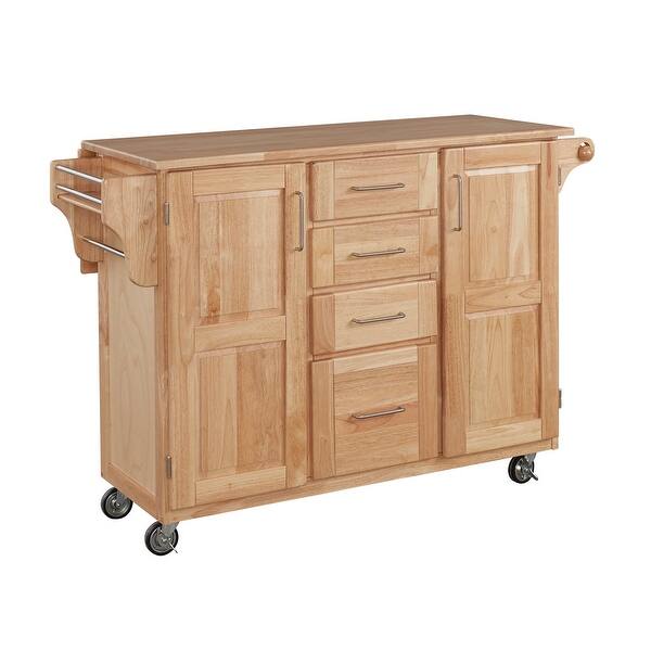Natural Wood Kitchen Cart with Breakfast Bar - On Sale ...
