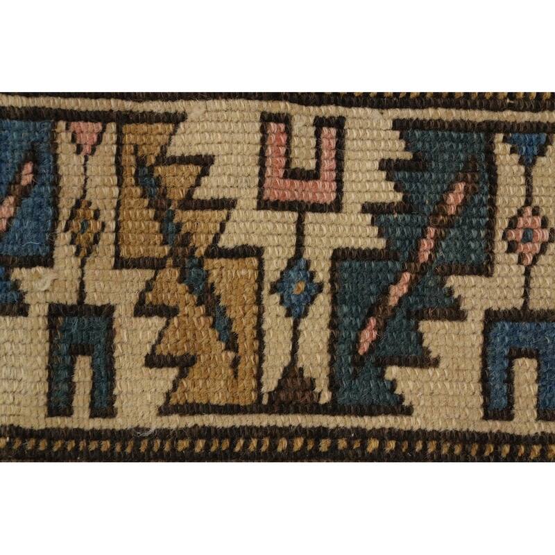 Hand Knotted Oriental 100% Wool Carpet Traditional Geometric Beige & Ivories Kazak Area Rug - 3' 9'' X 3' 0''