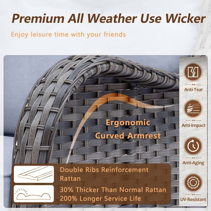 11 Piece Rattan Wicker Outdoor Patio Furniture with Swivel Chairs Set