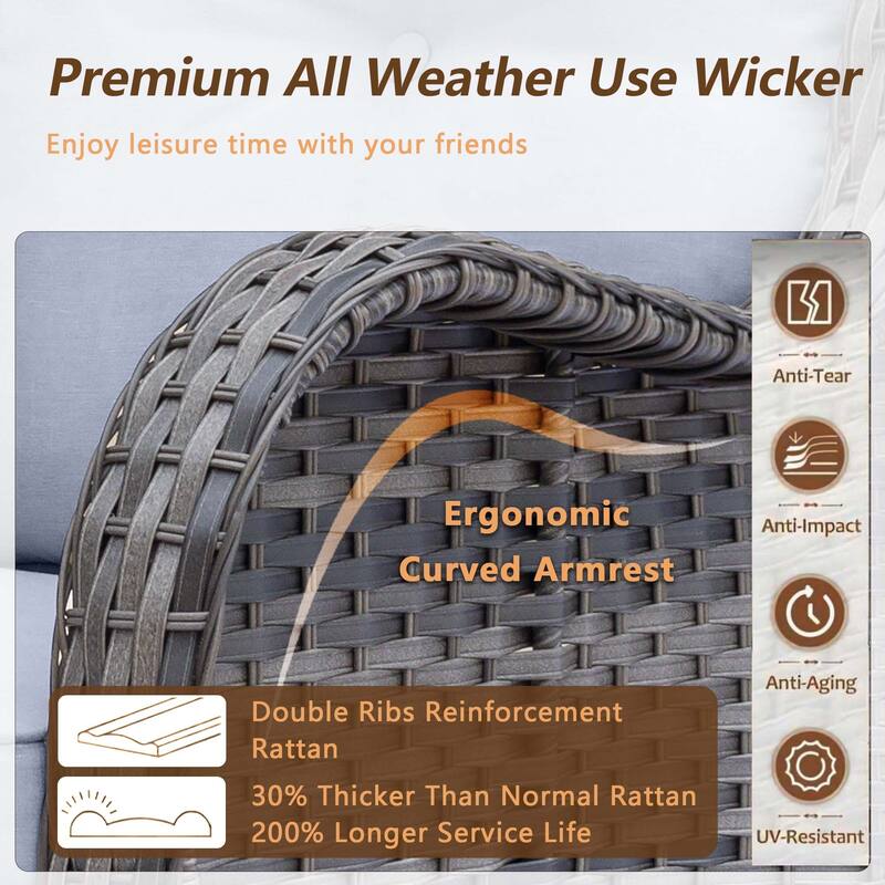 7-Piece Outdoor Wicker Patio Conversation Swivel Chairs Furniture Sets