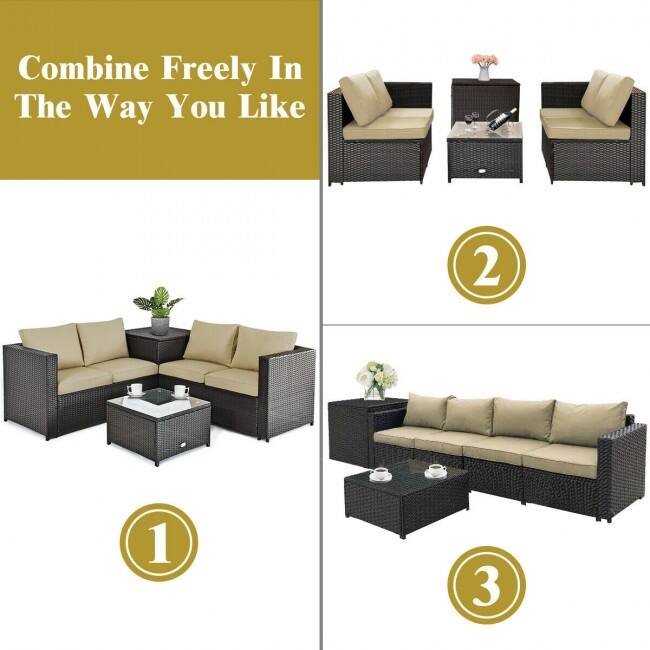 4 Pieces Outdoor Patio Rattan Furniture Set with Cushioned Loveseat and Storage Box - 47.5" x 26" x 26" (L x W x H)