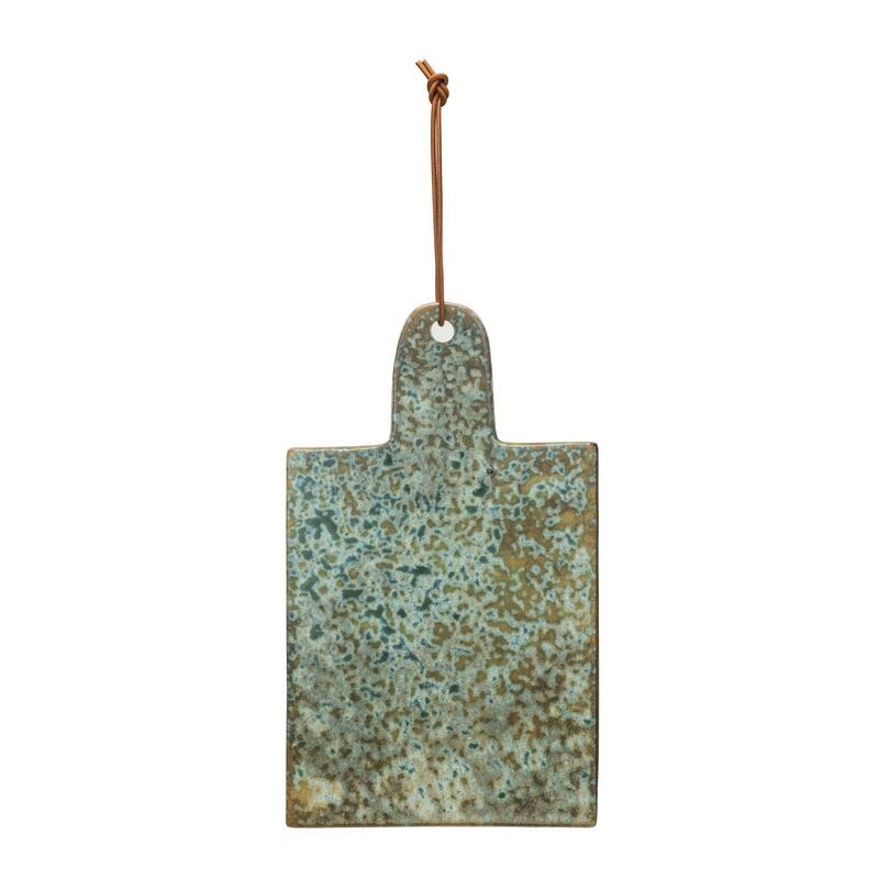 Matte Stoneware Cheese Board with Leather Tie - 13.8"L x 8.3"W x 0.5"H