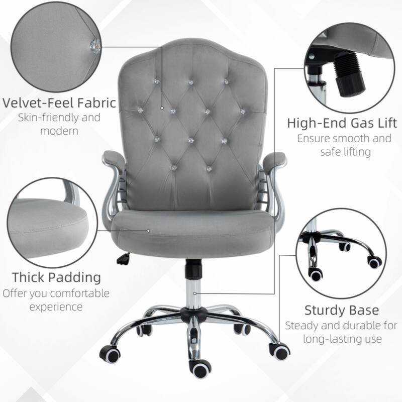 Velvet Computer Chair, Button Tufted Desk Chair with Swivel Wheels, Adjustable Height, and Tilt Function
