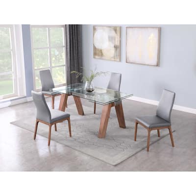 Somette Modern Dining Set with Extendable Glass Table & 2-Tone Chairs