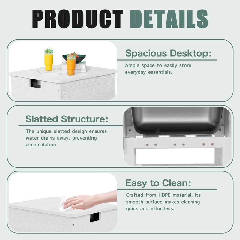 Outdoor Patio Weather Resistant HDPE Coffee & Side Table, Build-in Stainless Steel Cooler Bucket
