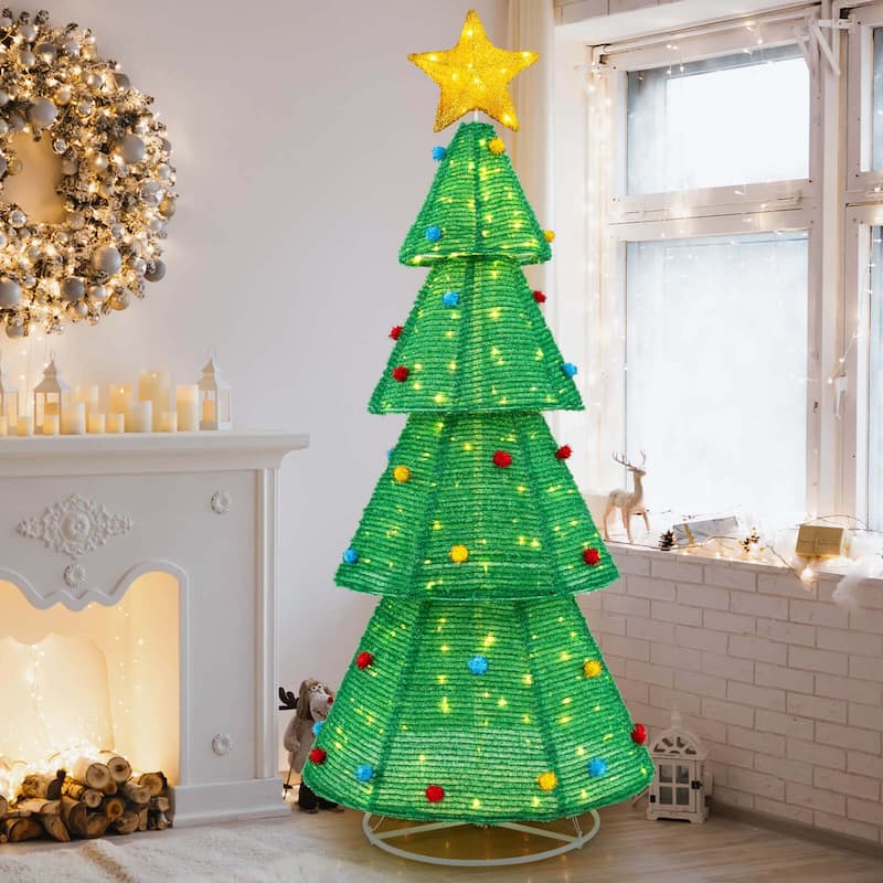 Costway 6.2 FT Collapsible Christmas Tree with 200 Built-in LED - as pic shows - See Details