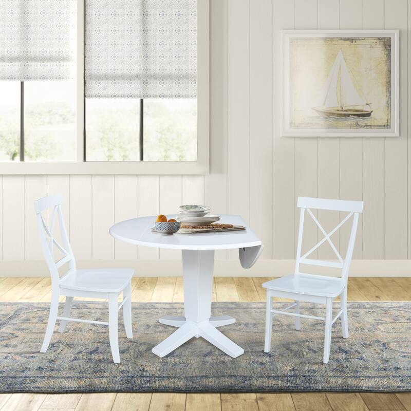42 in Round Drop Leaf Pedestal Table with Dining Chairs in White