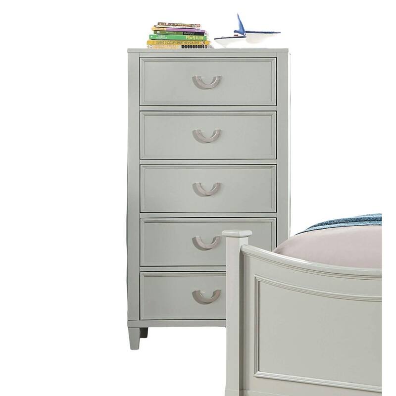 Transitional Gray 5-Drawer Chest with Dovetail Drawers & Chrome Pulls